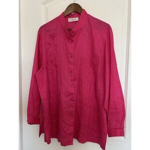 TOTOnKO Womens Shirt Size 2X Button 100% Linen Lagenlook Mandarin Collar Career